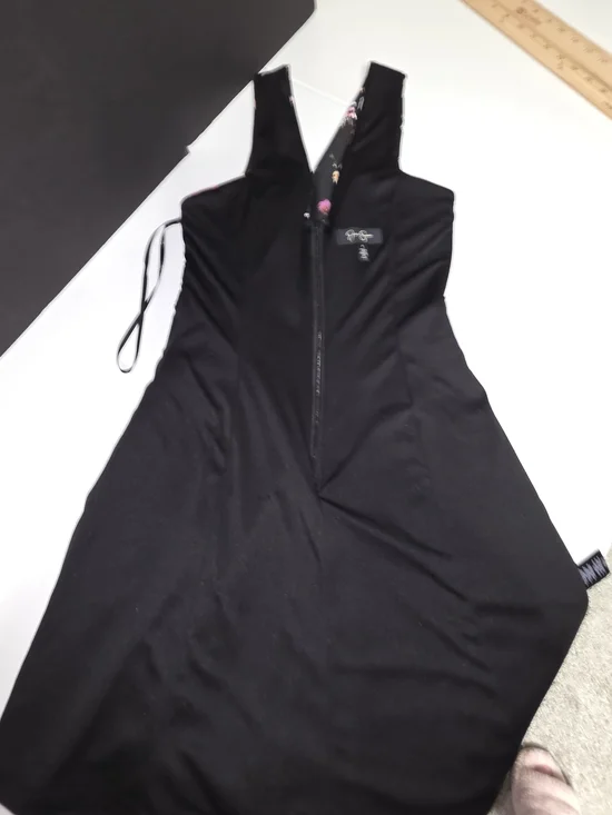 Jessica Simpson Black Floral V-Neck A-Line Flirty Pink & White Blooms Size 4 - Picture 13 of 16